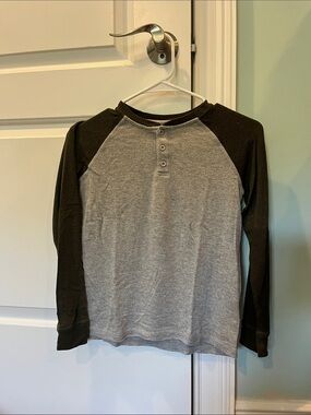 Rumi and Ryder Boys Gray Body with Black Raglan Long Sleeve Henley